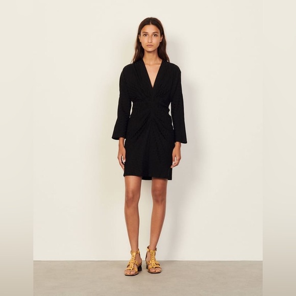 NWT Sandro Short Python-effect Jacquard Black Dress Size 38 - Picture 4 of 7